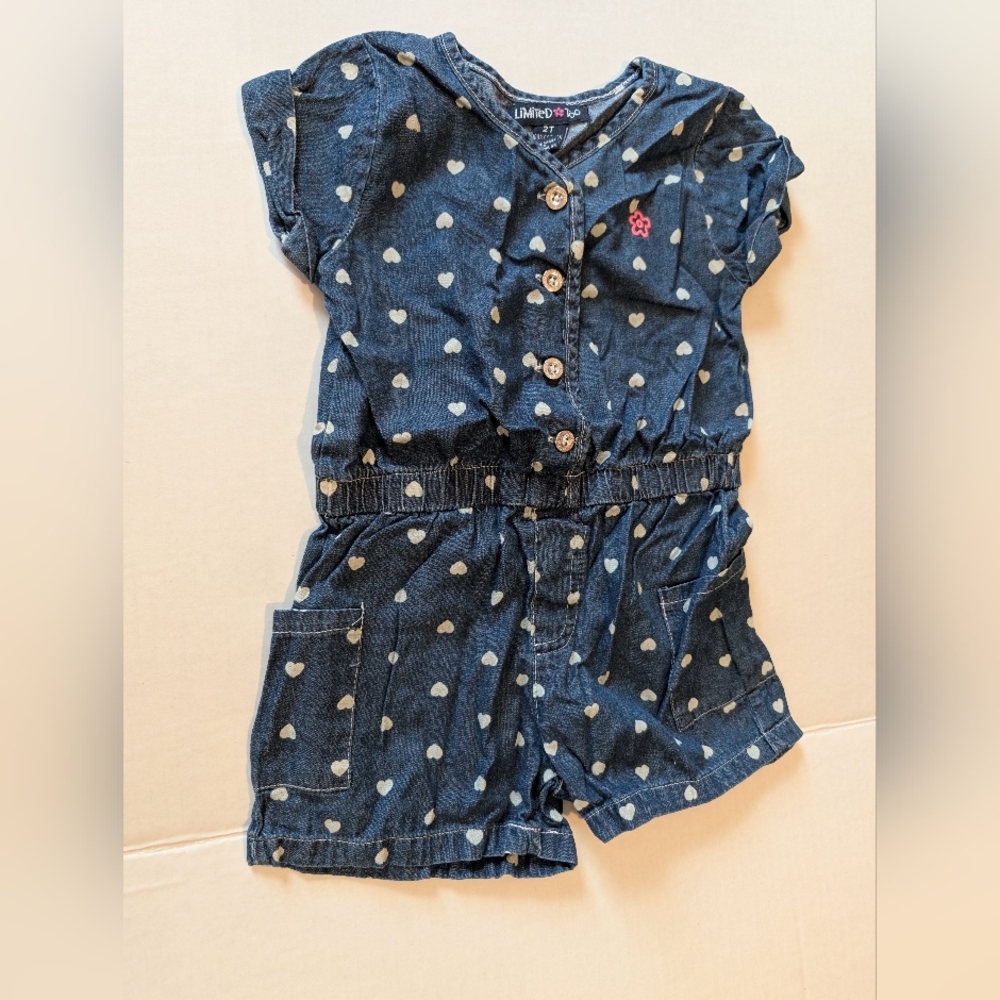 Limted Too 2T Blue Heart Patterned Romper